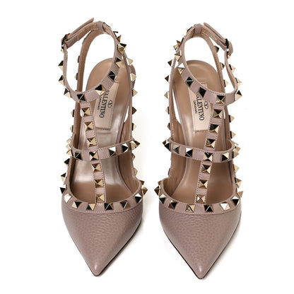 Valentino Garavani Pebbled Calfskin Rockstud Ankle Strap Pumps 36 Poudre 5 of 11