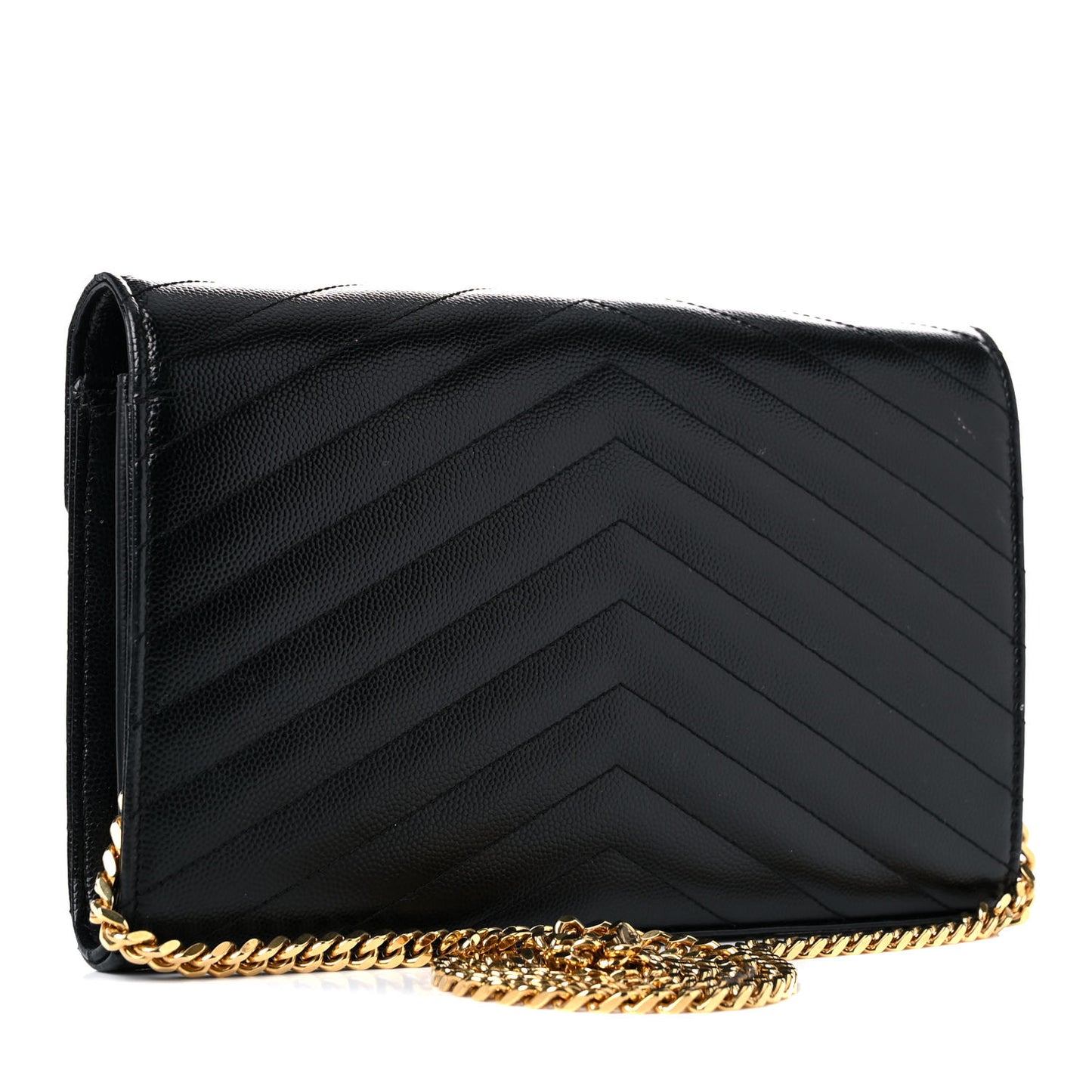 Grain De Poudre Matelasse Chevron Monogram Chain Wallet Black