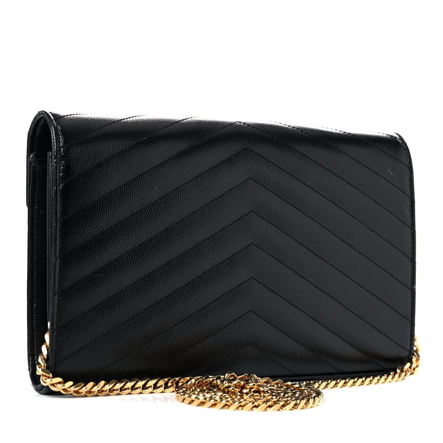 Saint Laurent Grain De Poudre Matelasse Chevron Monogram Chain Wallet Black 3 of 23