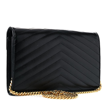 Saint Laurent Grain De Poudre Matelasse Chevron Monogram Chain Wallet Black 3 of 23