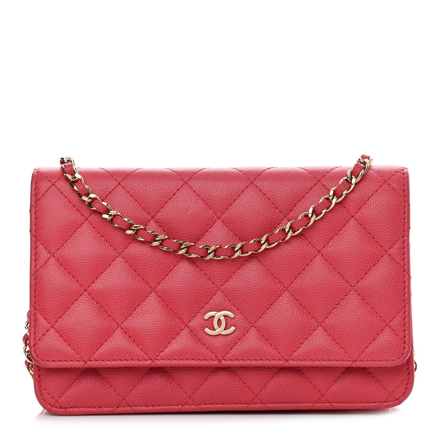 Caviar Quilted Wallet On Chain WOC Dark Pink