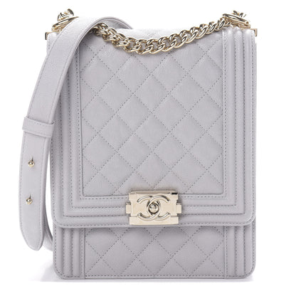 Chanel Caviar Quilted North South Boy Flap Light Grey 1 of 11