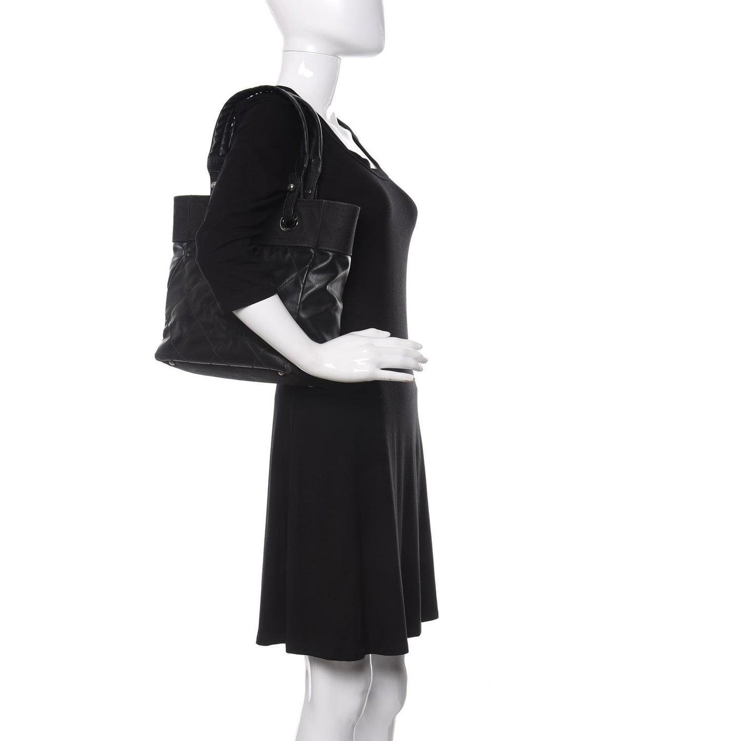 Coated Canvas Quilted Small Paris Biarritz Tote Black
