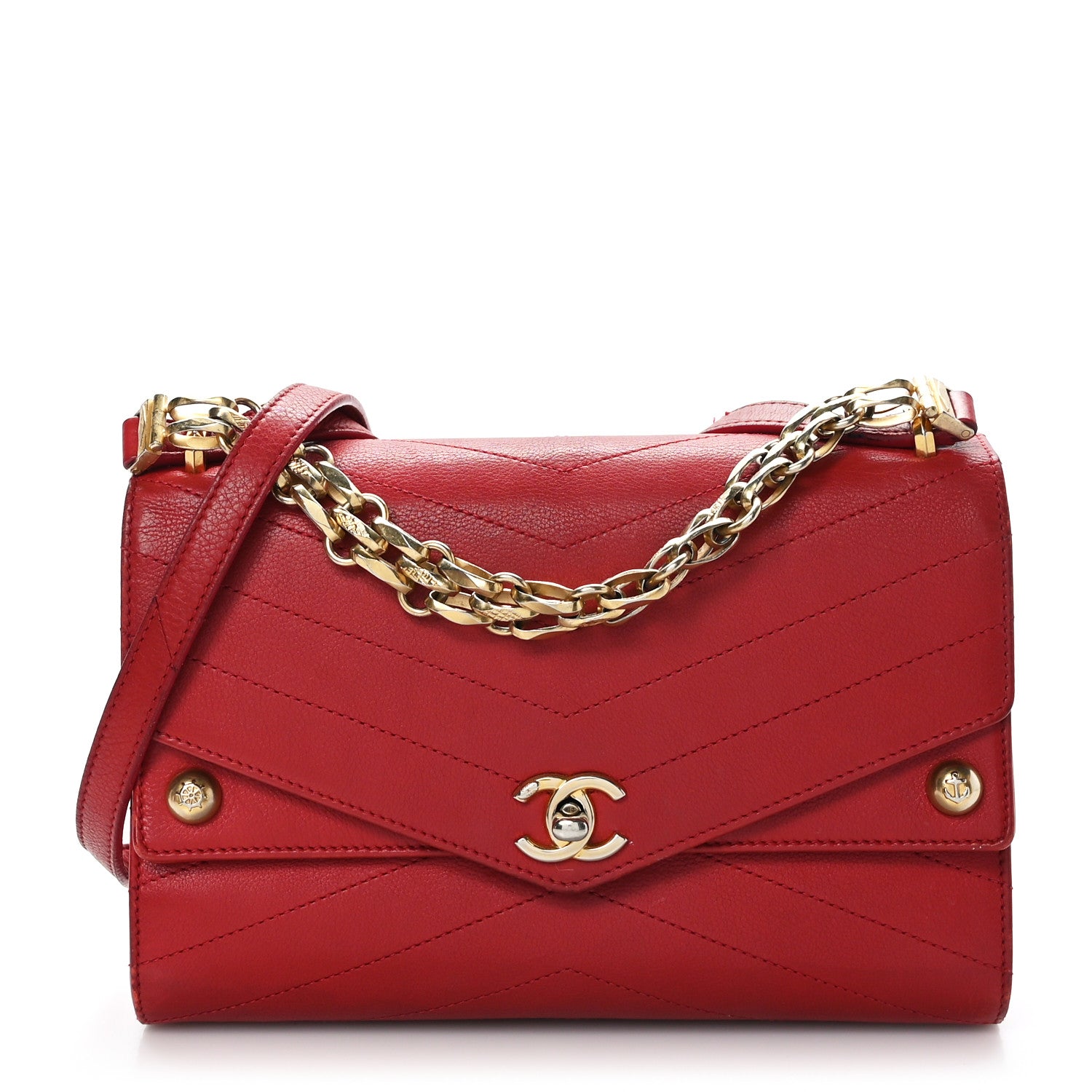 Chanel Calfskin Chevron Quilted Casual Trip Flap Red 1 of 12