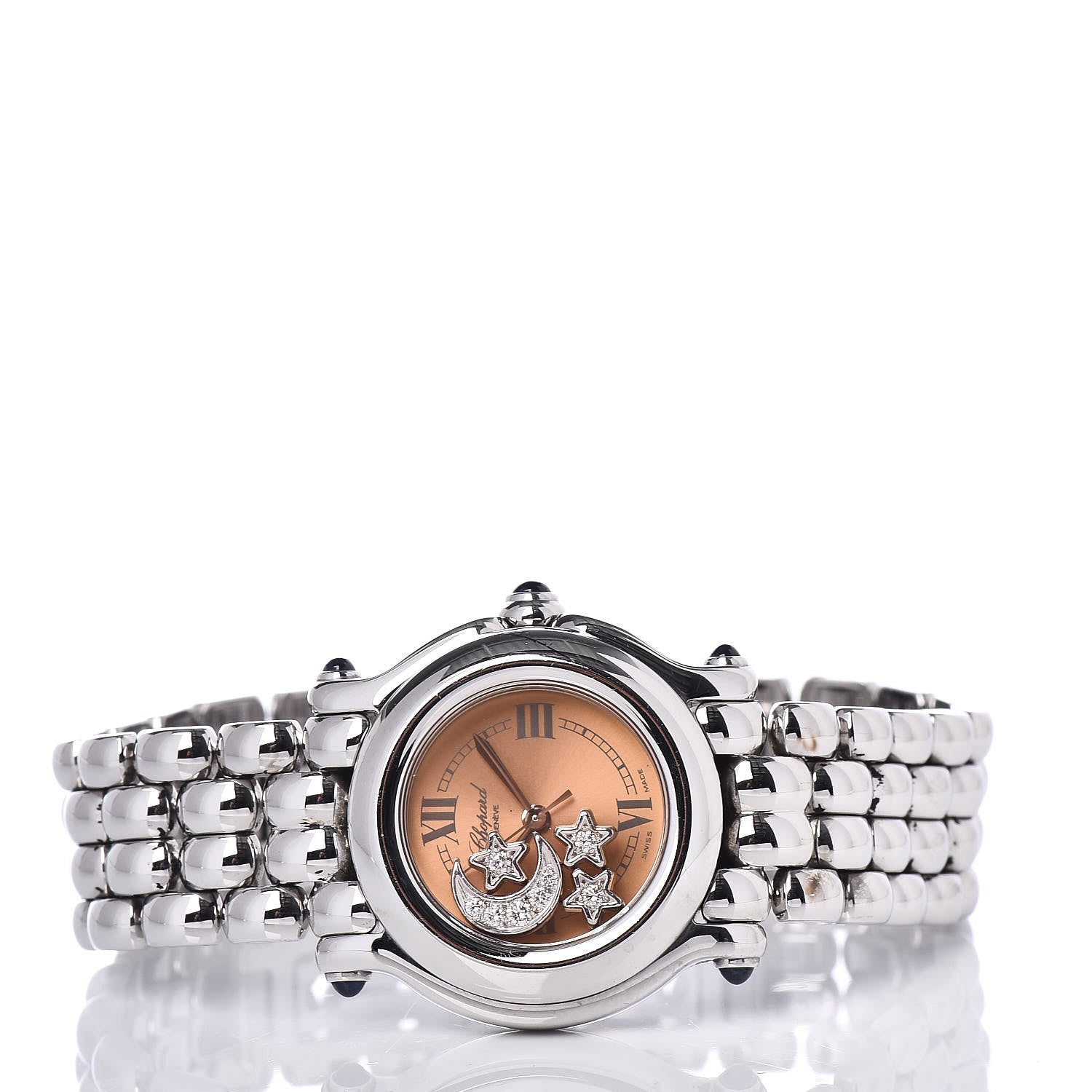 Chopard Stainless Steel Diamond 26mm Happy Sport Moon Star Quartz Watch Orange 3 of 7