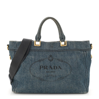 Prada Denim Logo Shopping Tote Blue 1 of 14