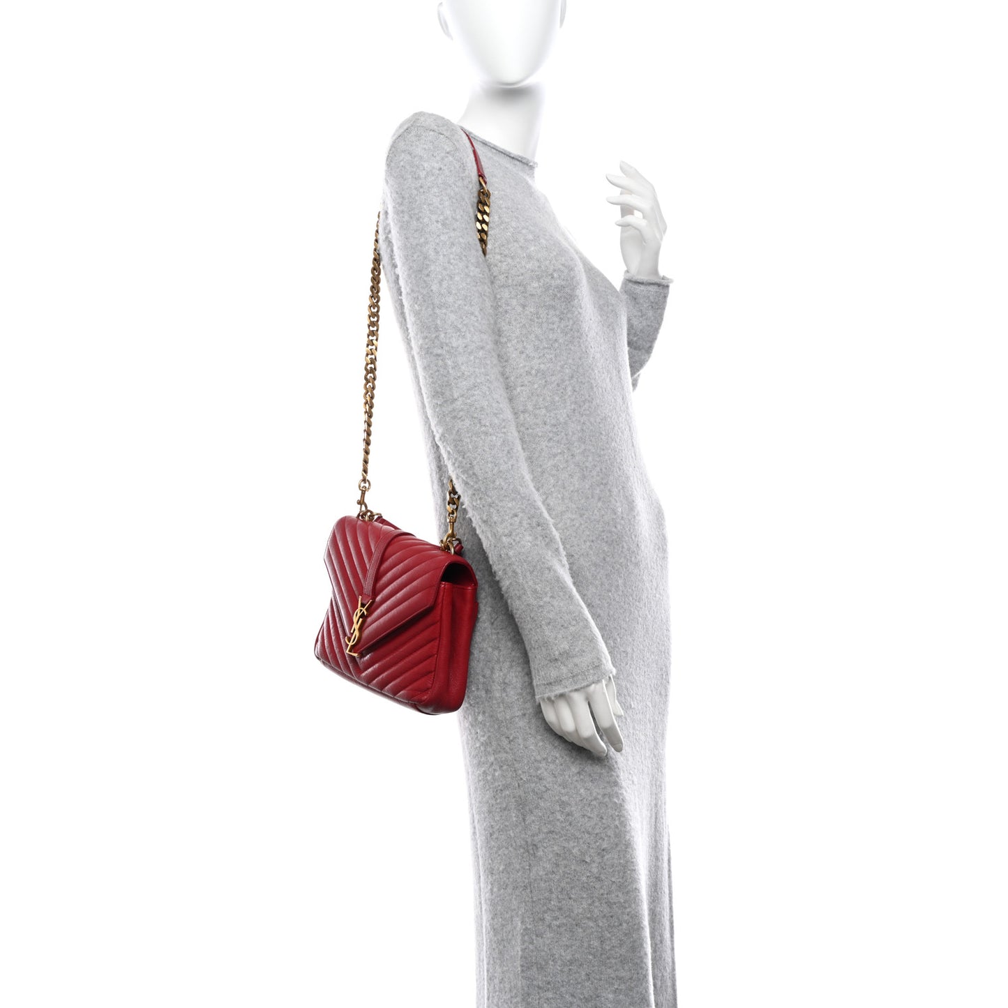 Sheepskin Matelasse Chevron Monogram Medium College Bag Rouge