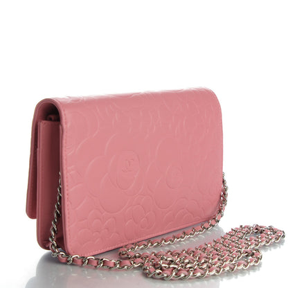Chanel Lambskin Camellia Embossed Wallet on Chain WOC Pink 3 of 7