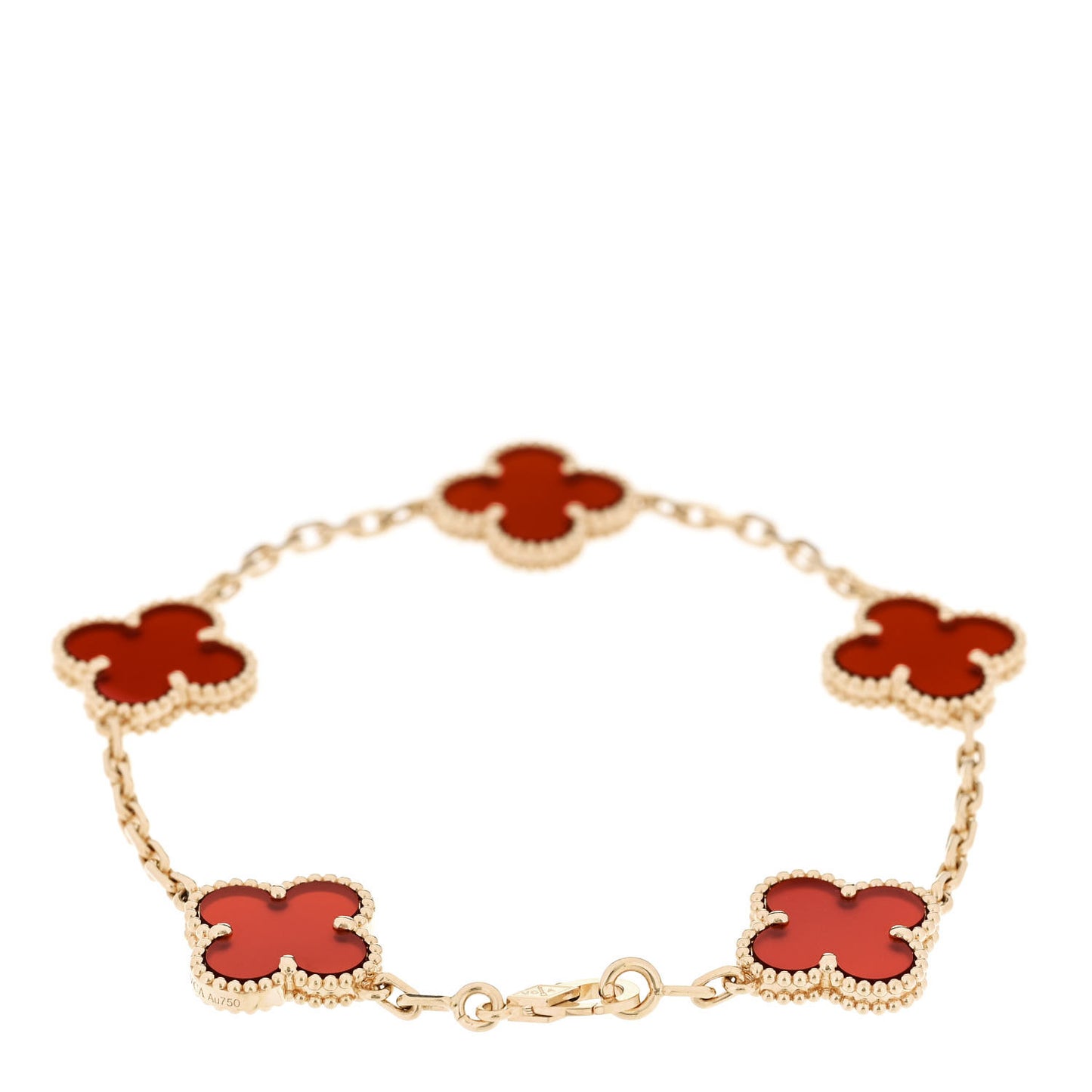 18K Yellow Gold Carnelian 5 Motifs Vintage Alhambra Bracelet