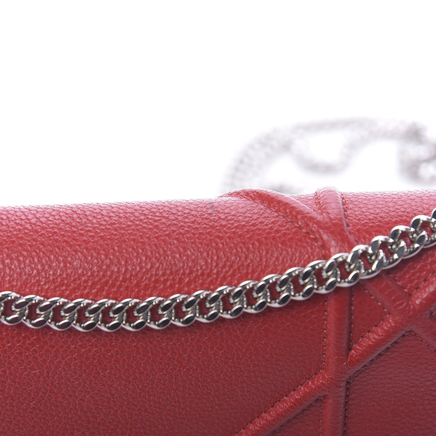 Grained Calfskin Diorama Wallet on Chain Pouch Rouge Vif