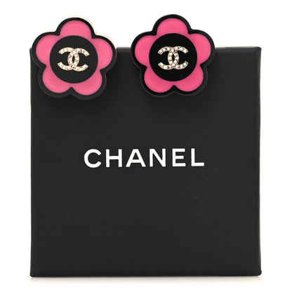 Chanel Resin Crystal CC Camellia Earrings Black Pink 5 of 5