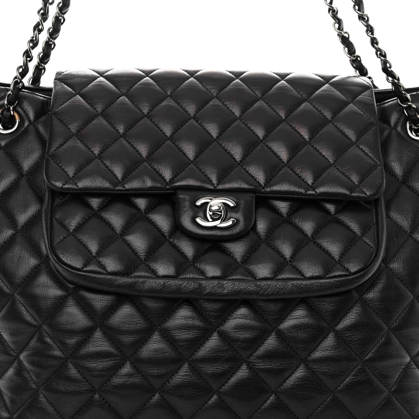 Calfskin Quilted Flap Tote Black