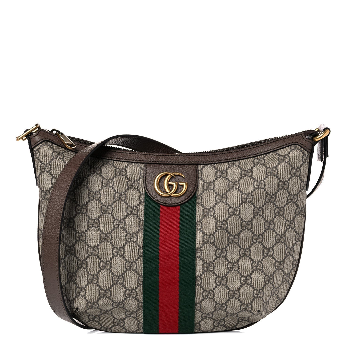 Gucci GG Supreme Monogram Web Small Ophidia Half Moon Hobo Brown 1 of 13