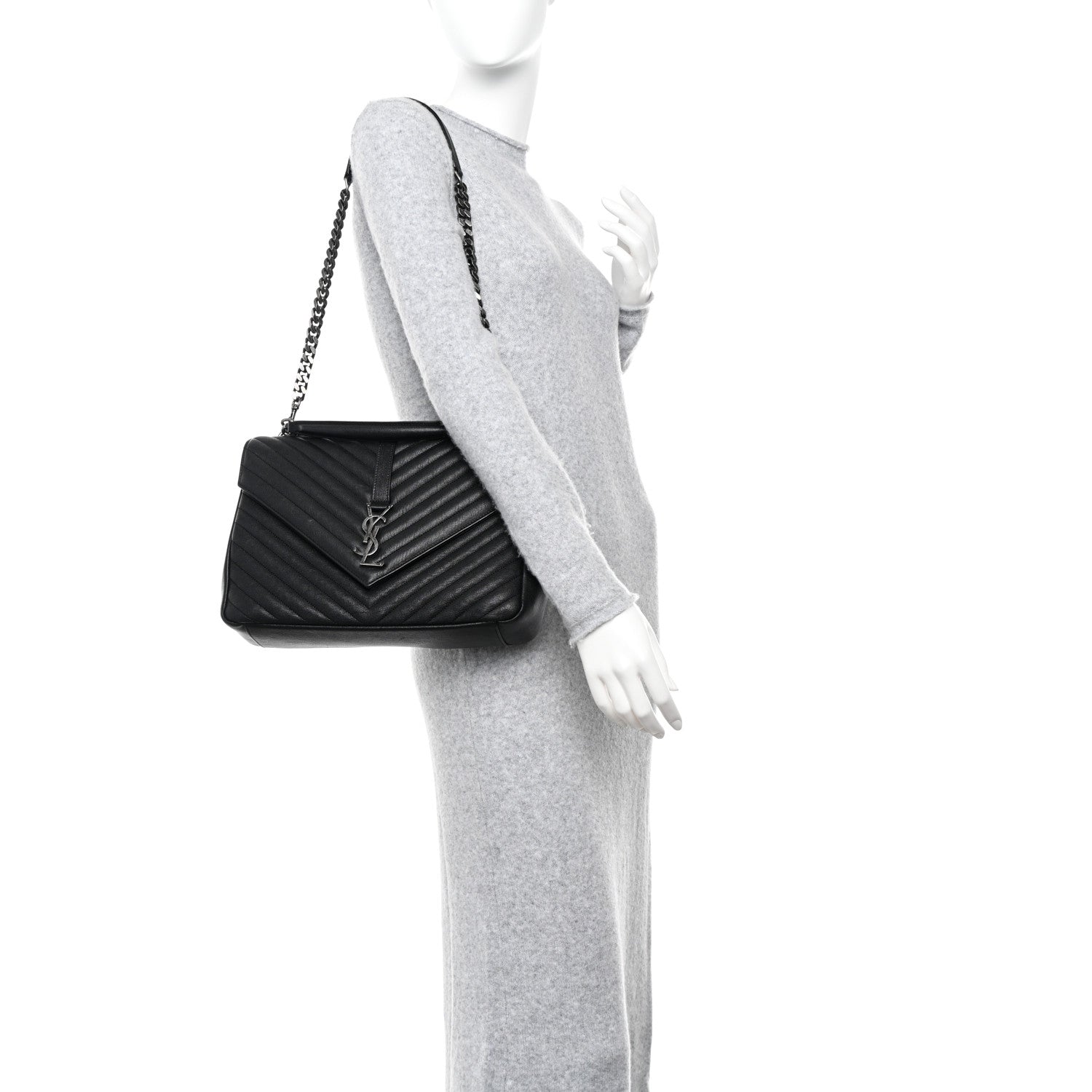 Saint Laurent Sheepskin Matelasse Chevron Monogram Large College Satchel Black 2 of 9