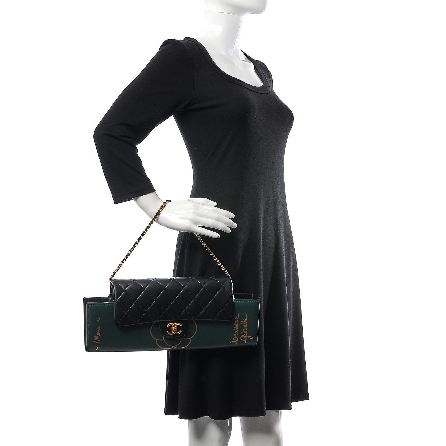 Chanel Calfskin Quilted Brasserie Gabrielle Menu CC Clutch Green 2 of 7