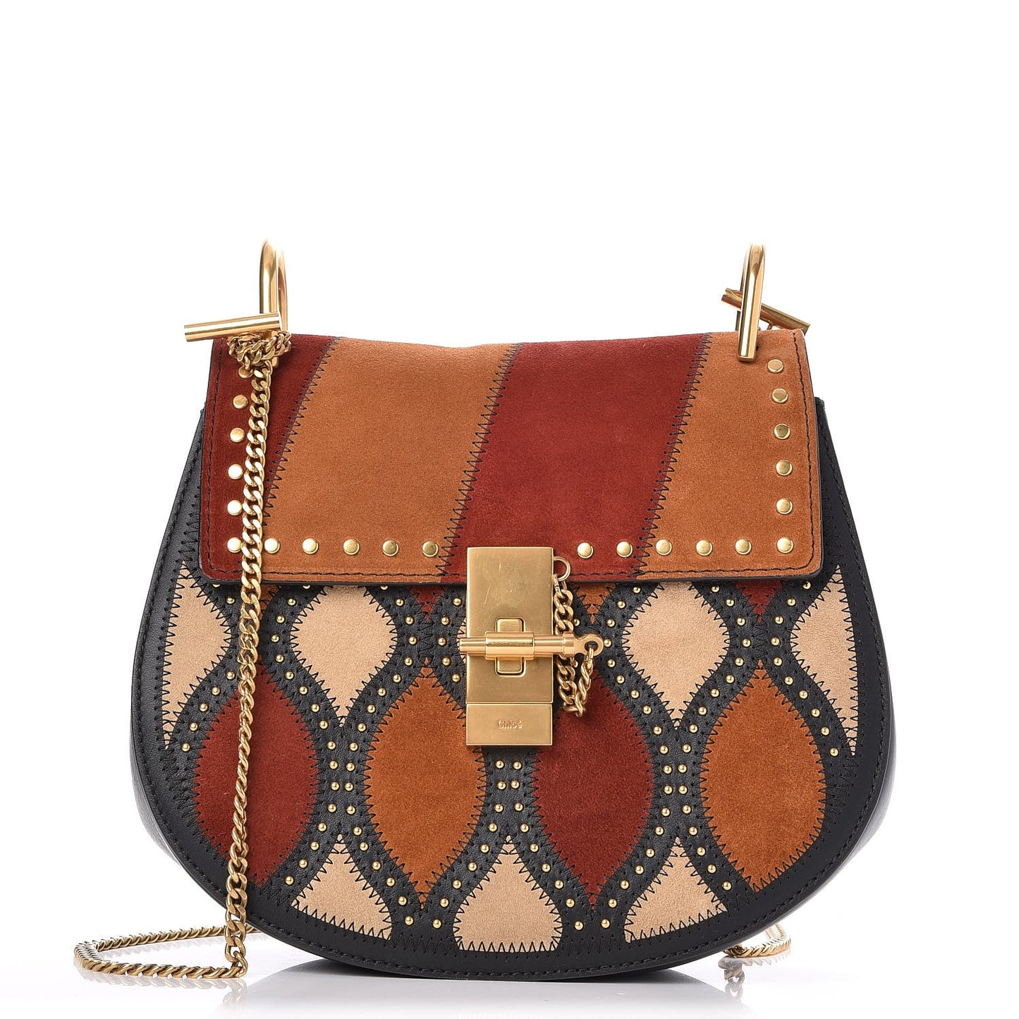 Suede Calfskin Patchwork Drew Shoulder Bag Black