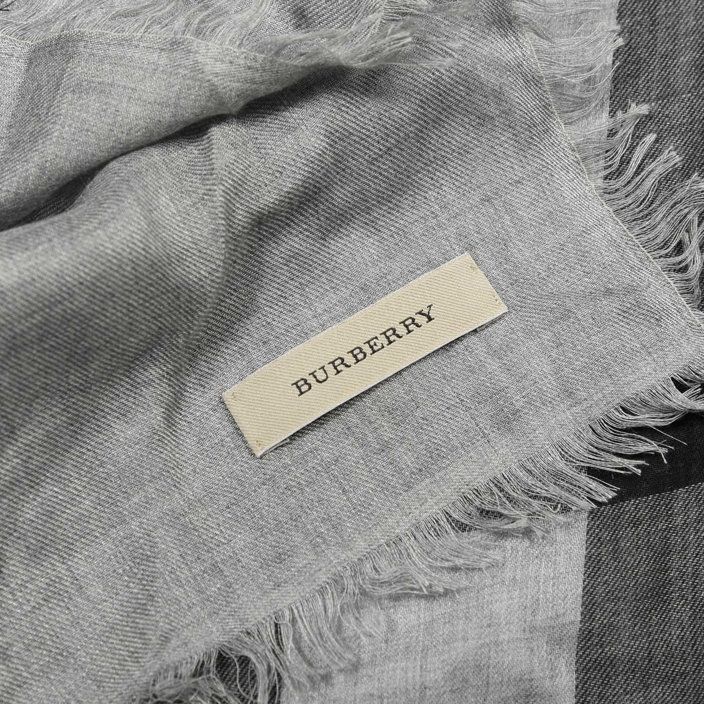 Modal Wool Overdyed Chambray Check Square Scarf Storm Grey