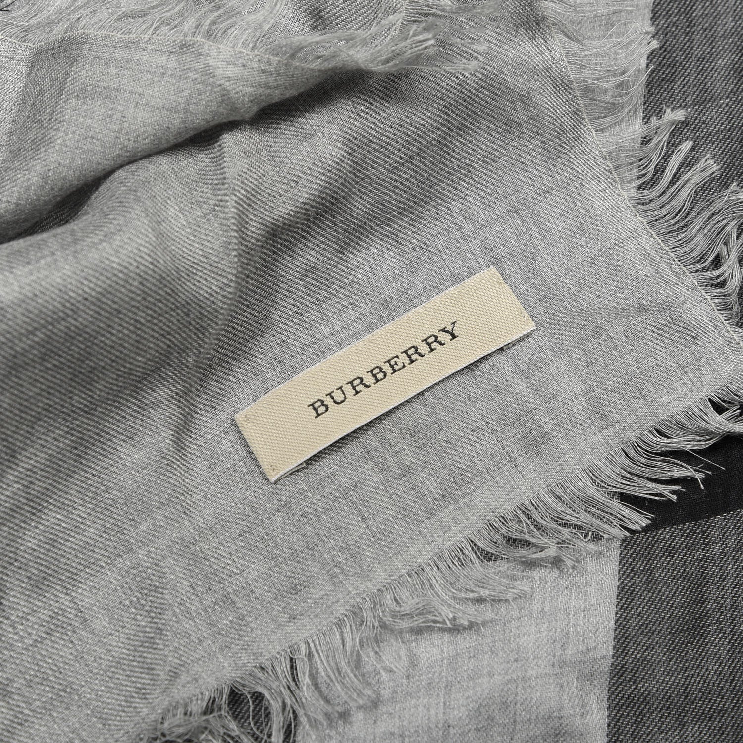 Burberry Modal Wool Overdyed Chambray Check Square Scarf Storm Grey 2 of 3