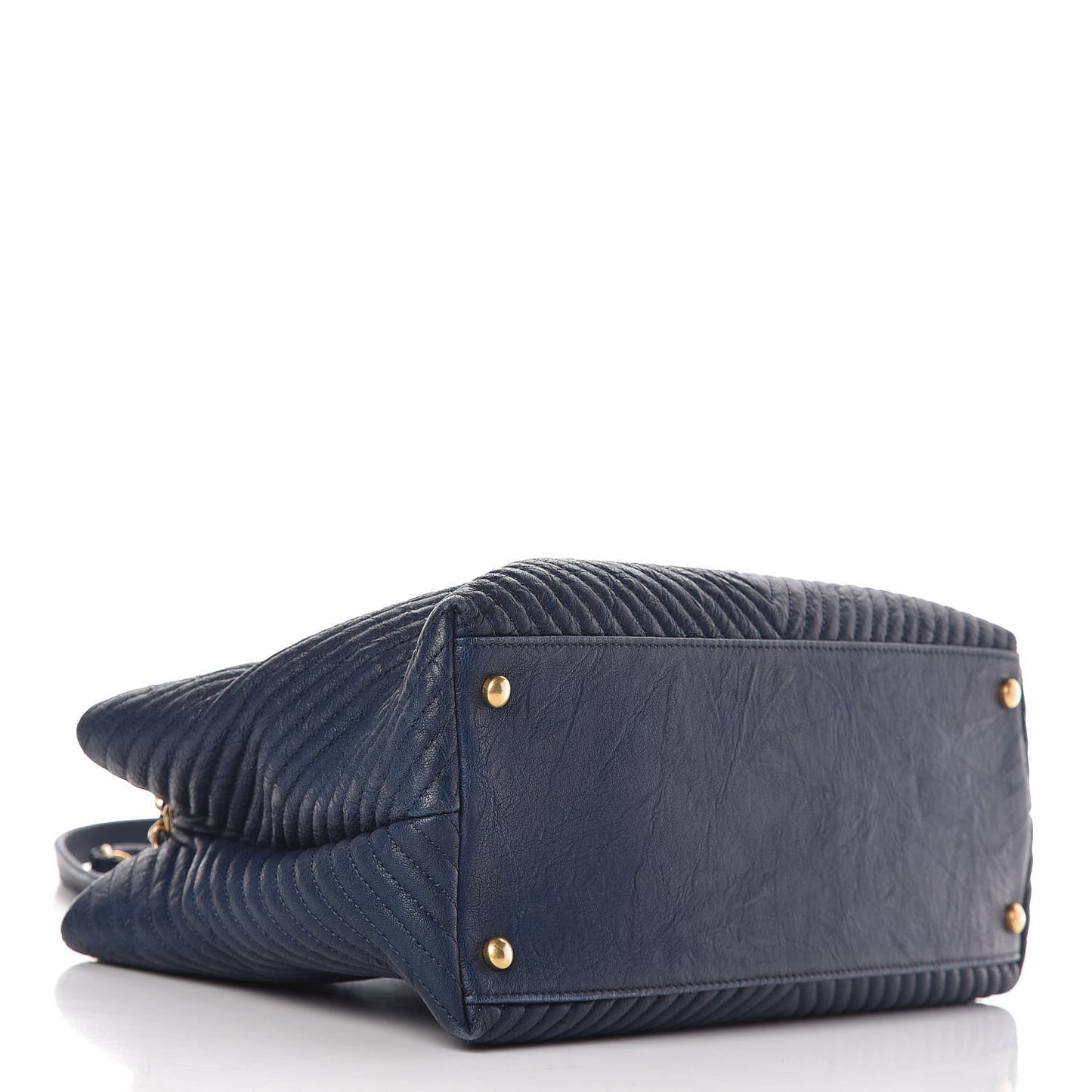 Wrinkled Lambskin Chevron Quilted Surpique Tote Navy Blue