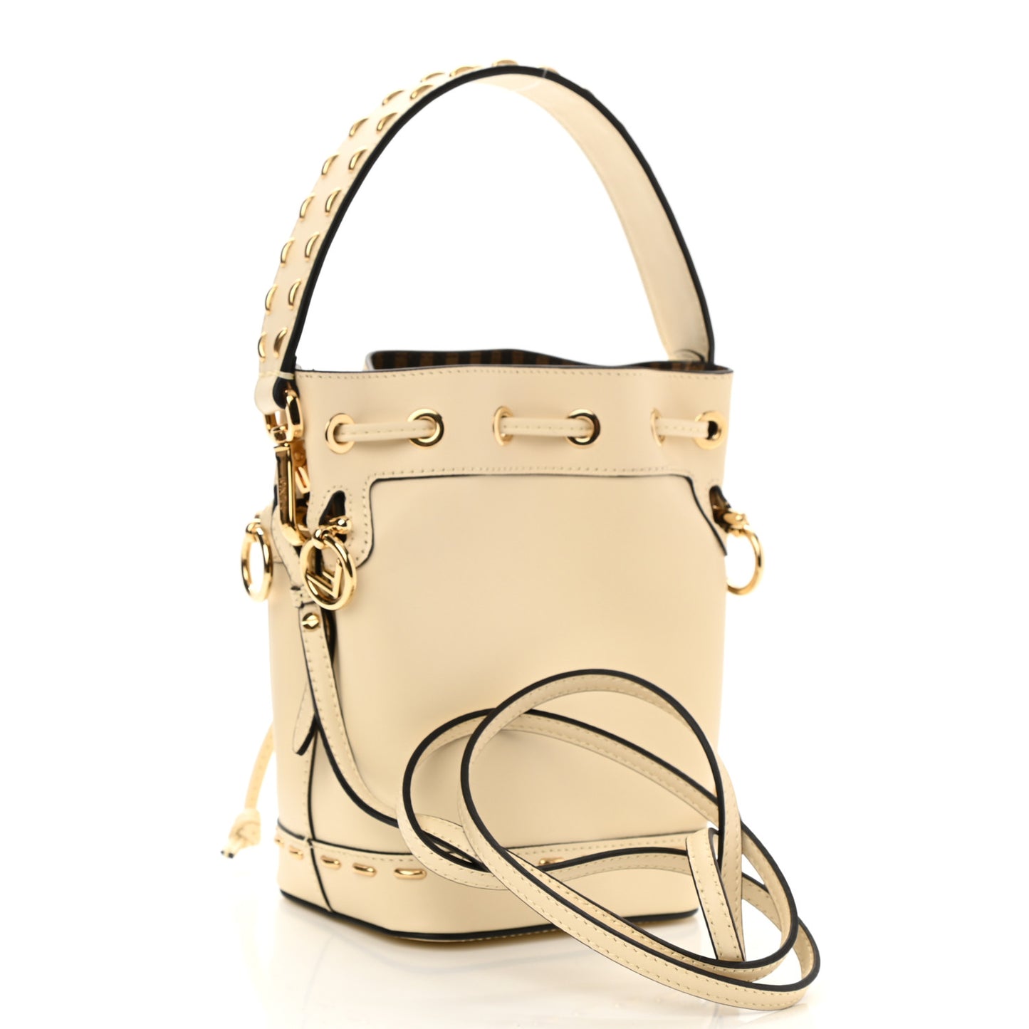 Vitello King F is Fendi Logo Debossed Metal Stitch Mini Mon Tresor Bucket Bag Pergamena