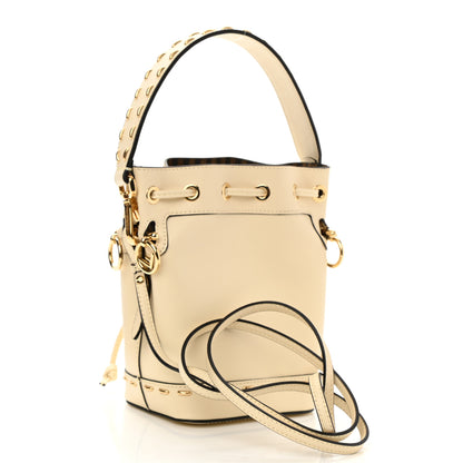 Fendi Vitello King F is Fendi Logo Debossed Metal Stitch Mini Mon Tresor Bucket Bag Pergamena 3 of 11