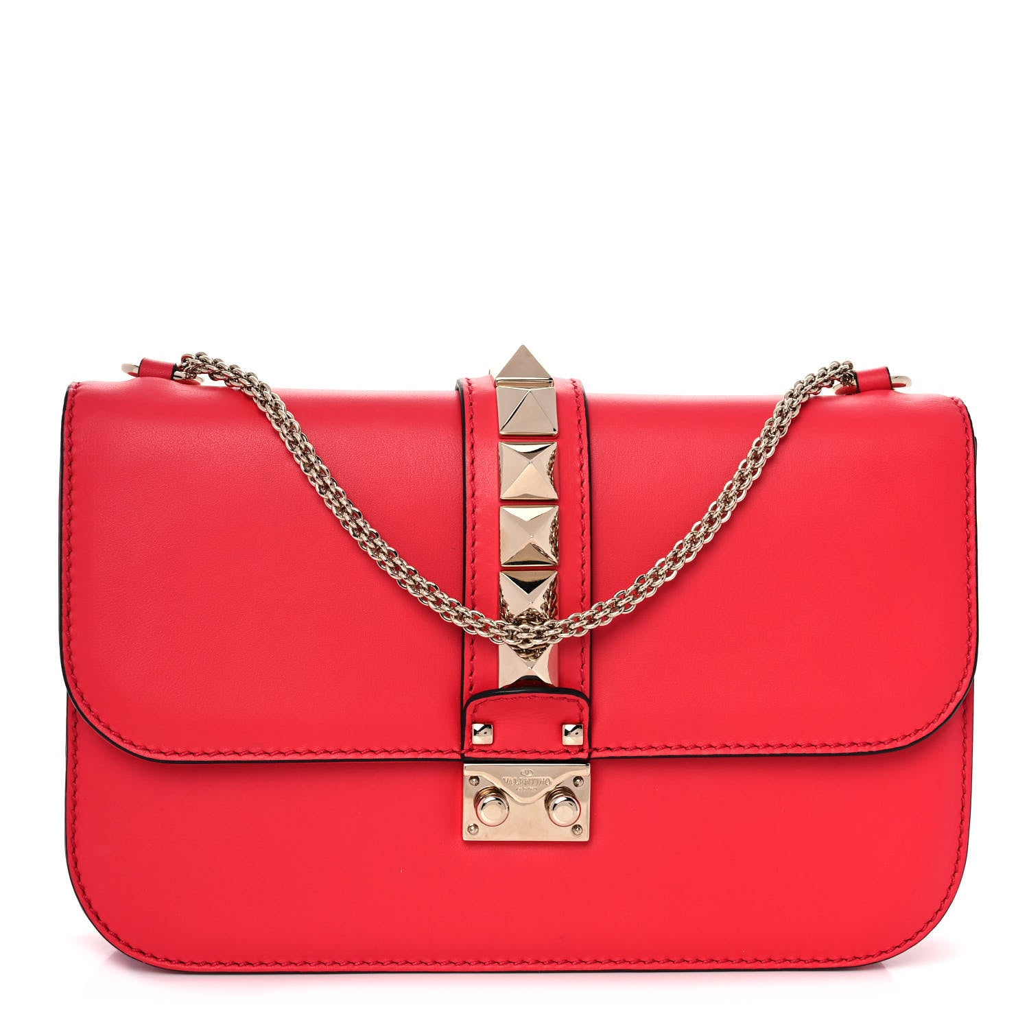 Valentino Garavani Vitello Medium Glam Lock Rockstud Flap Fragola 1 of 8