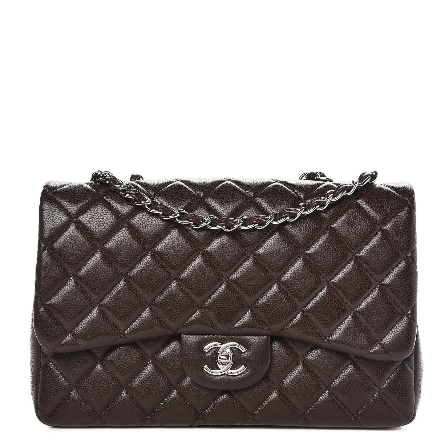 Caviar Quilted Jumbo Single Flap Dark Brown