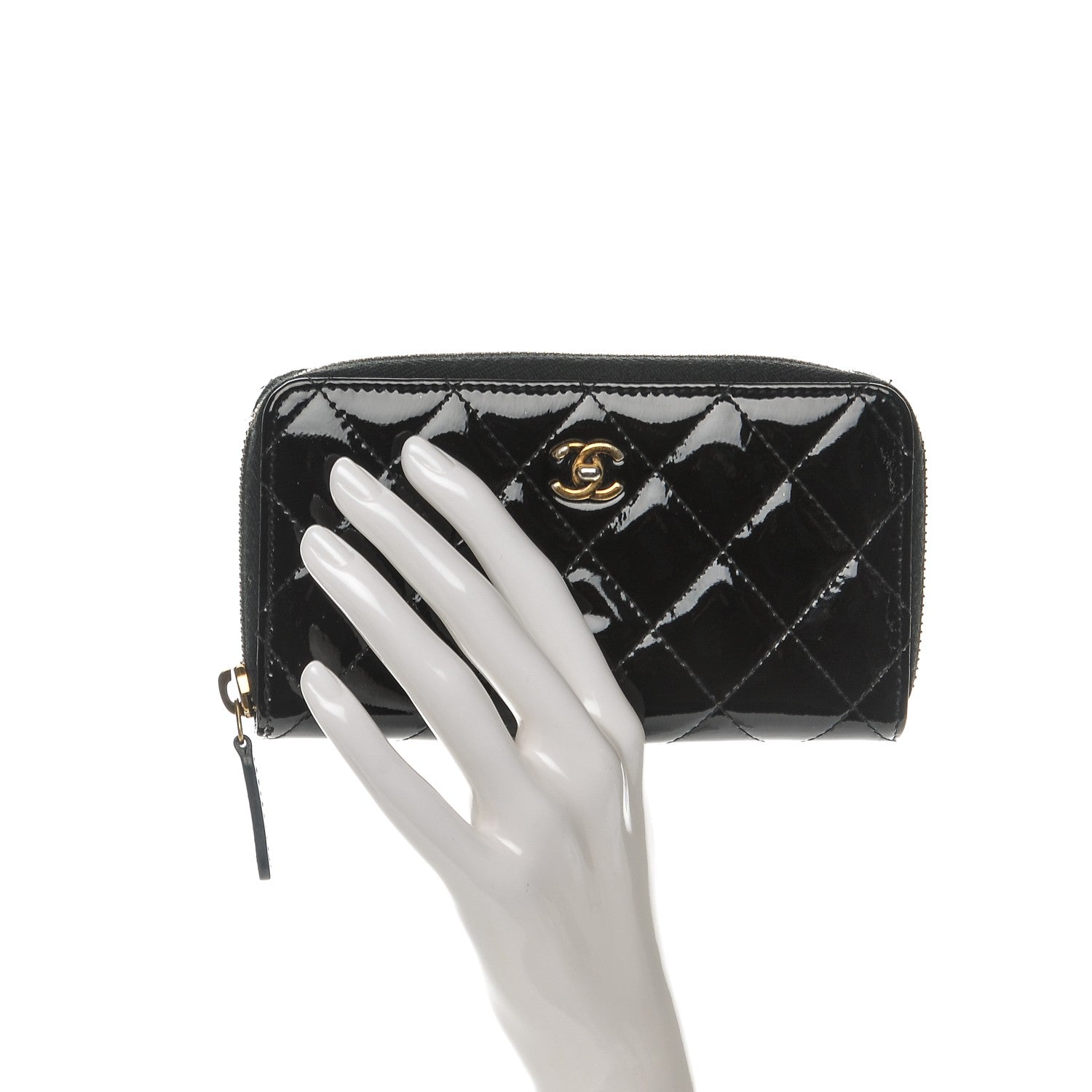 Chanel Patent Quilted Small Zip Around Wallet Black 2 of 9