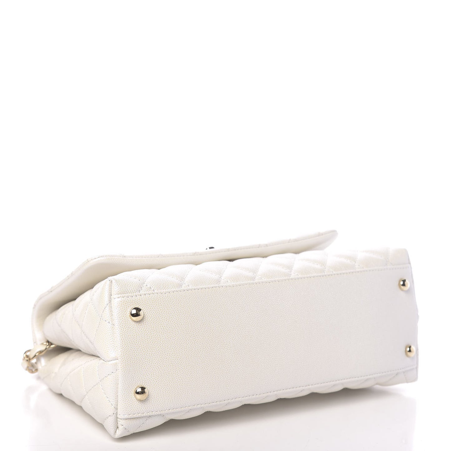 Iridescent Caviar Quilted Small Coco Handle Flap White