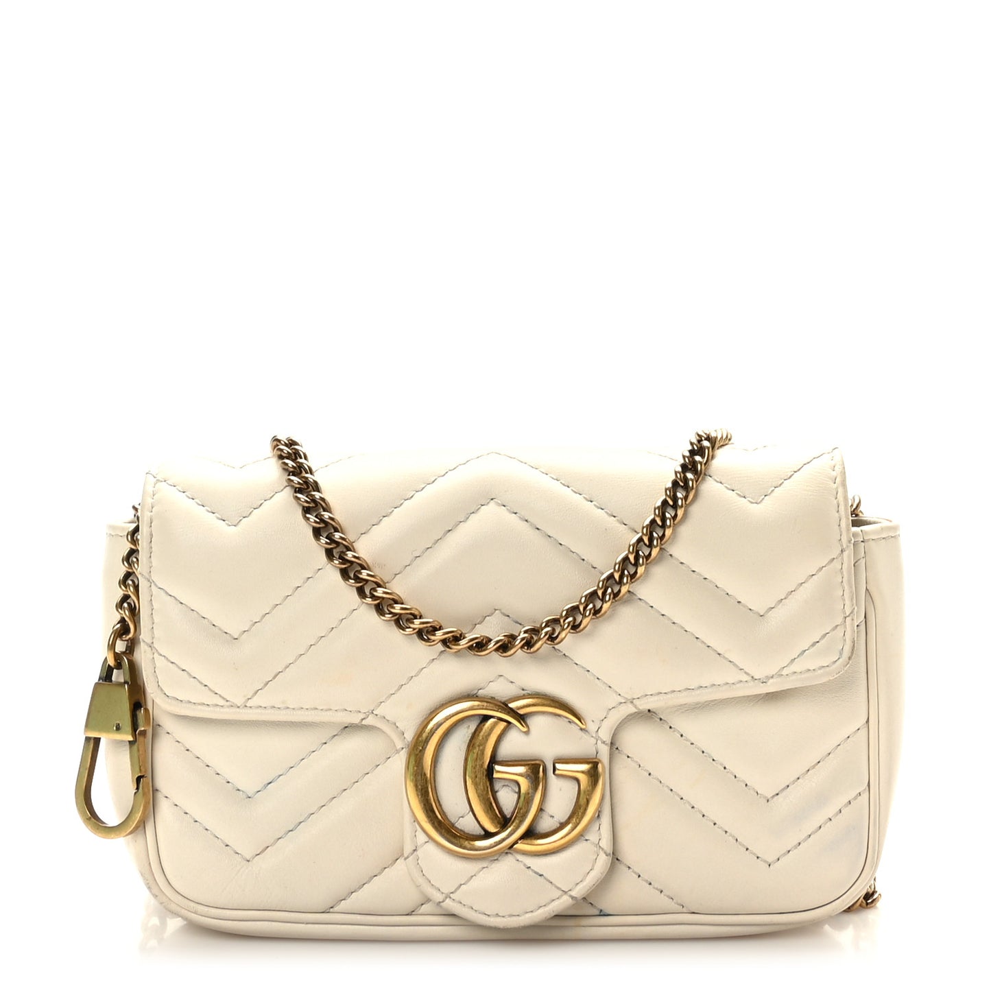 Calfskin Matelasse Super Mini GG Marmont Shoulder Bag White