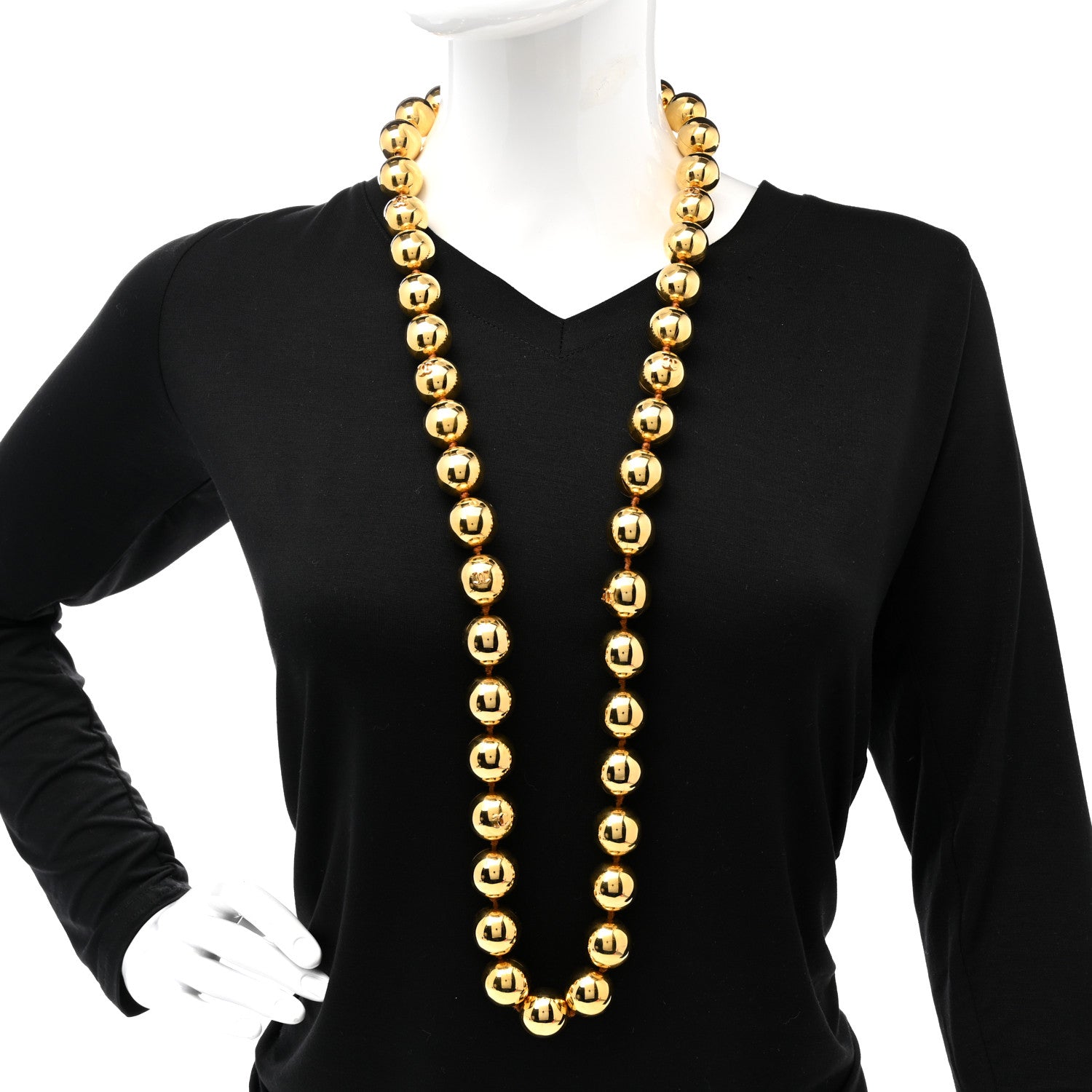 Chanel Metal Bead Necklace Gold 2 of 7