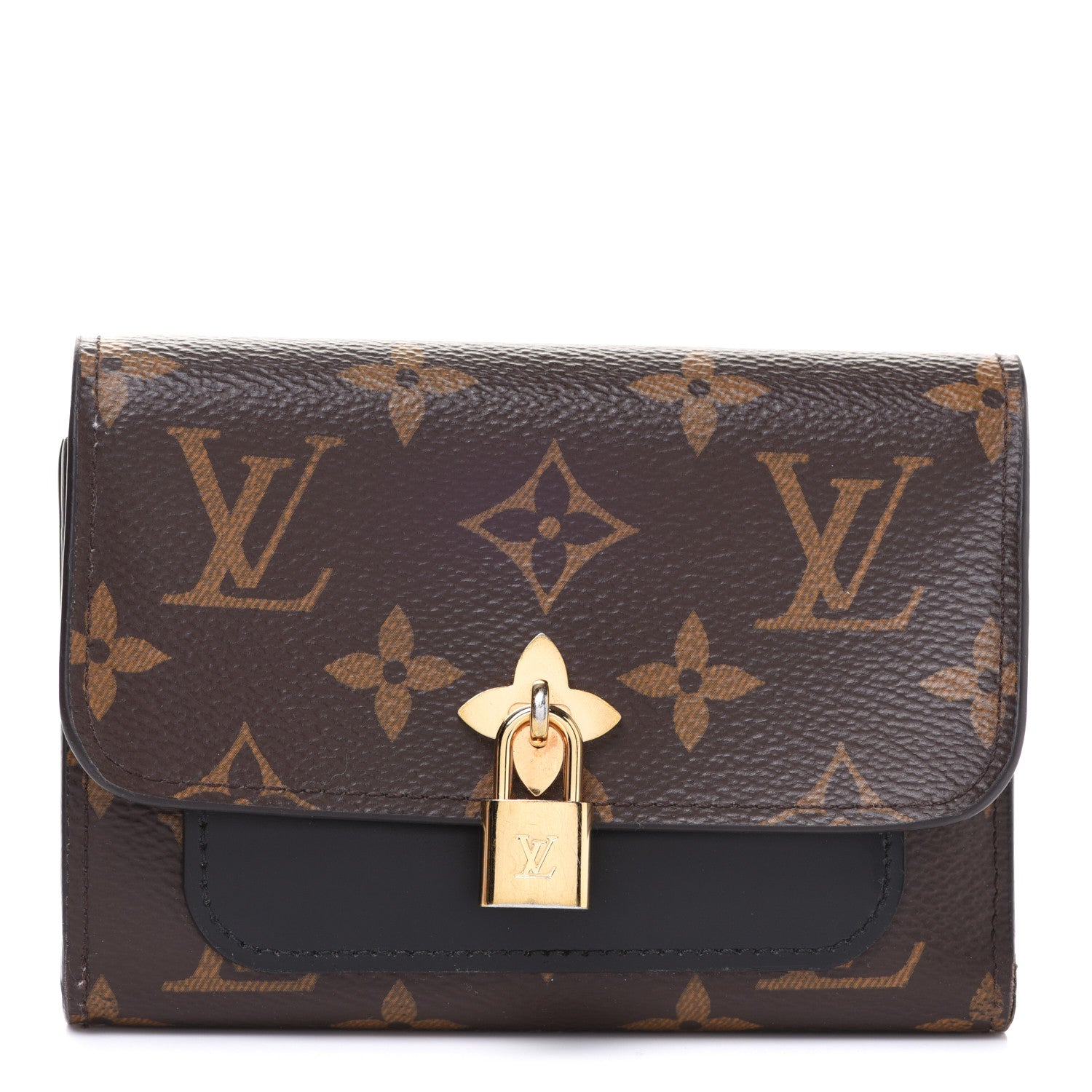 Louis Vuitton Monogram Flower Lock Compact Wallet Black 1 of 9