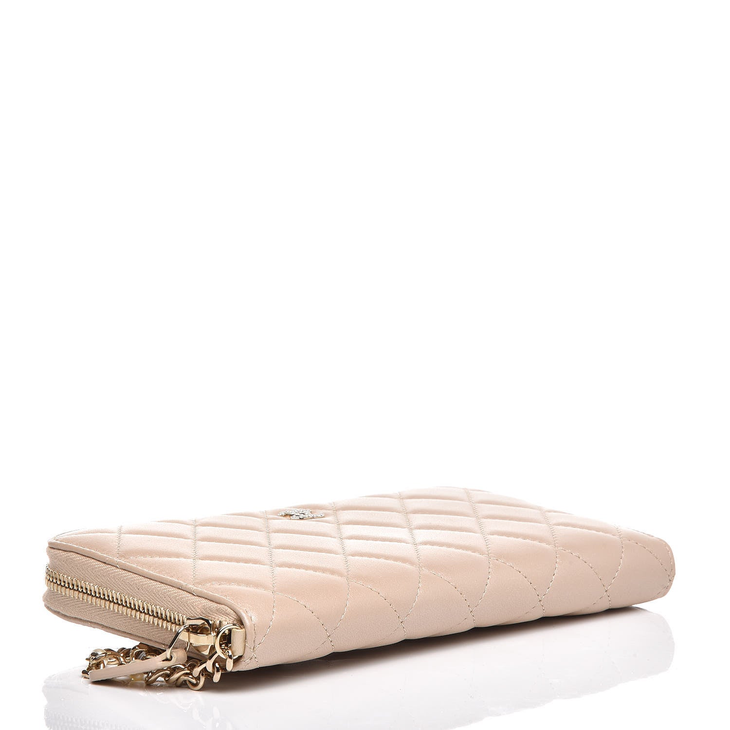 Chanel Lambskin Zip Around Large Gusset Wallet With Pearl Chain Light Beige 4 of 8