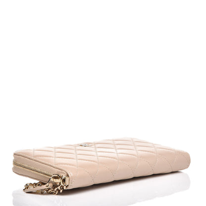 Chanel Lambskin Zip Around Large Gusset Wallet With Pearl Chain Light Beige 4 of 8