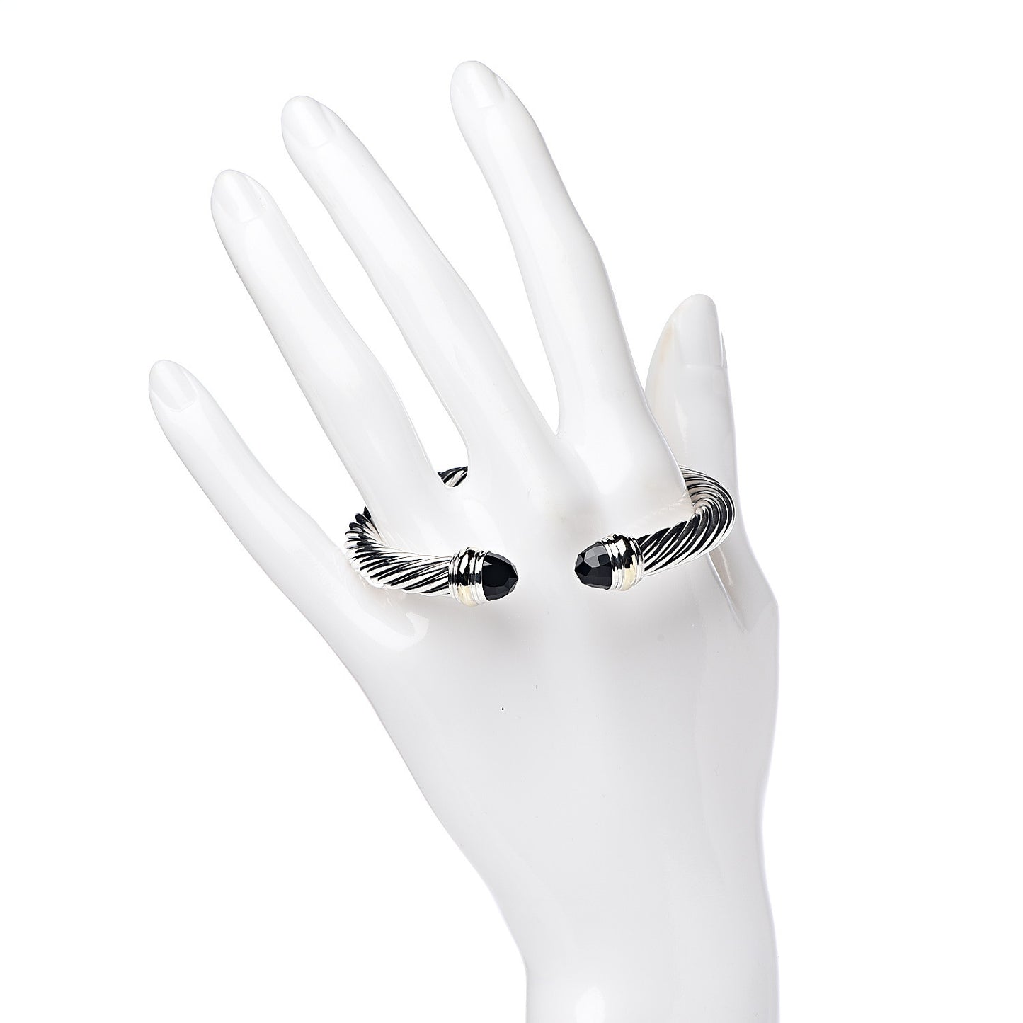Sterling Silver 14K Yellow Gold Black Onyx 7mm Cable Classics Bracelet