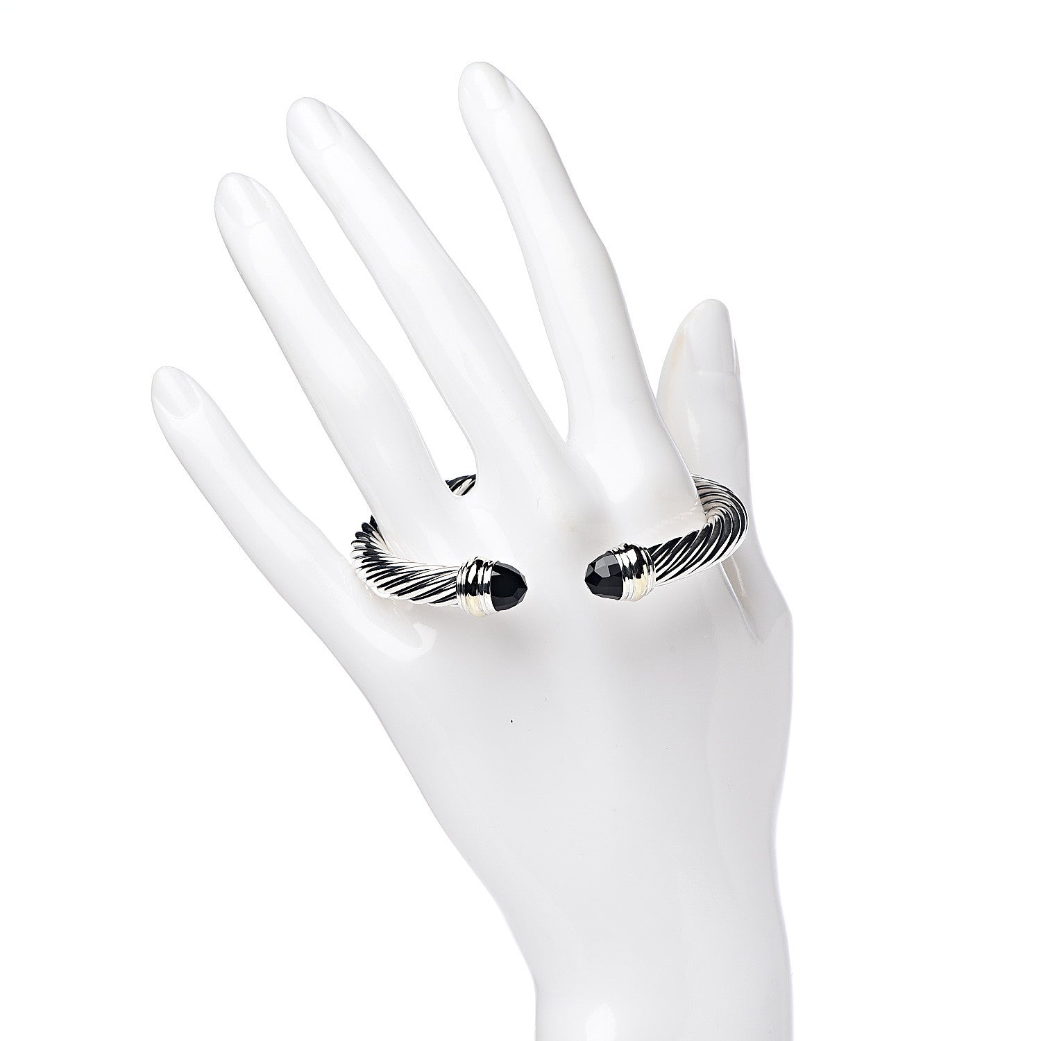 David Yurman Sterling Silver 14K Yellow Gold Black Onyx 7mm Cable Classics Bracelet 2 of 4