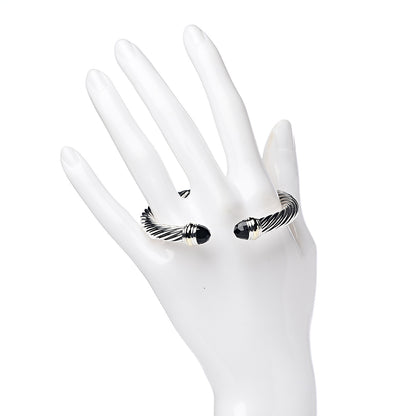 David Yurman Sterling Silver 14K Yellow Gold Black Onyx 7mm Cable Classics Bracelet 2 of 4