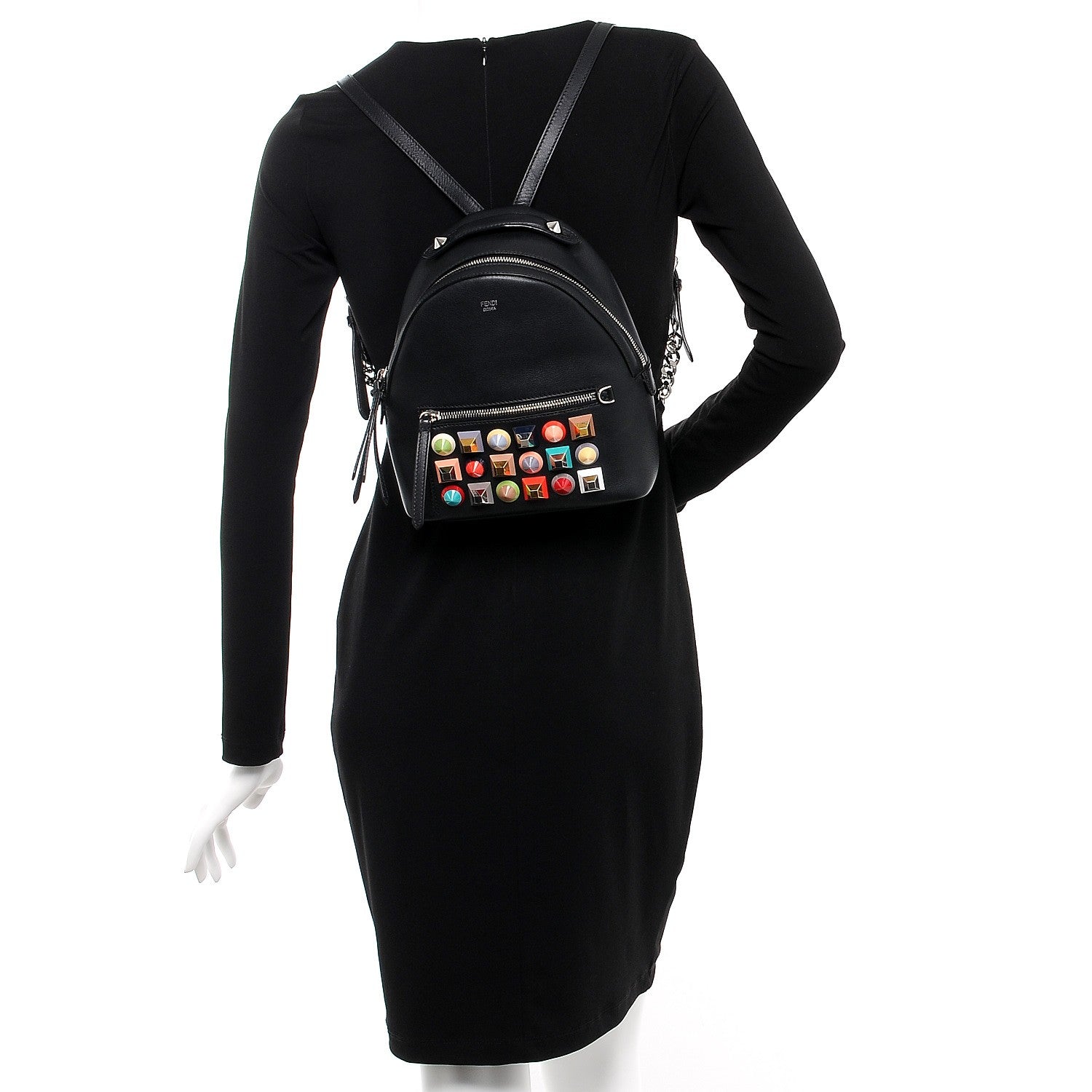 Fendi Vitello Dolce Studded Mini Backpack Black Multicolor 2 of 9