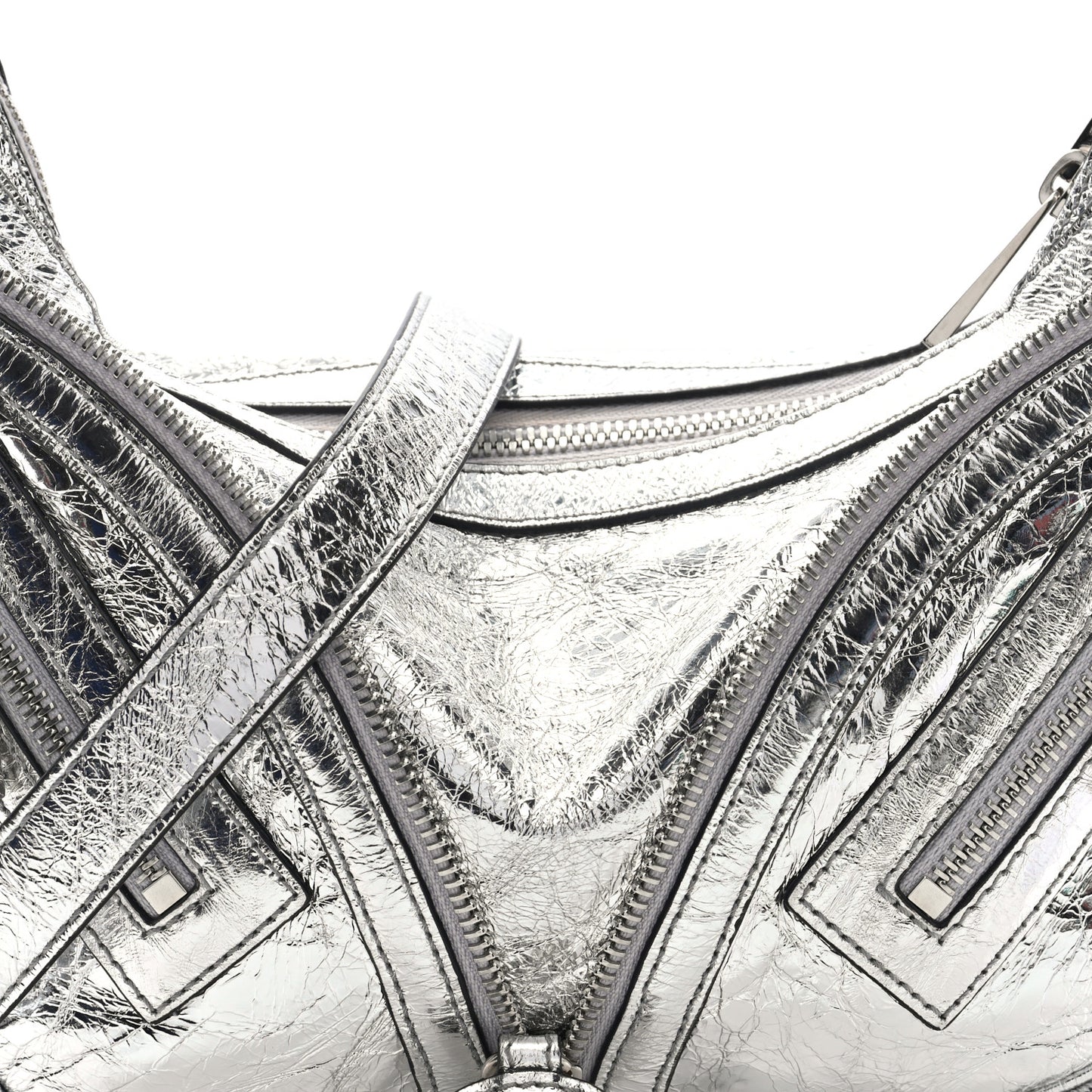 Metallic Calfskin Small Repeat Zip Hobo Silver