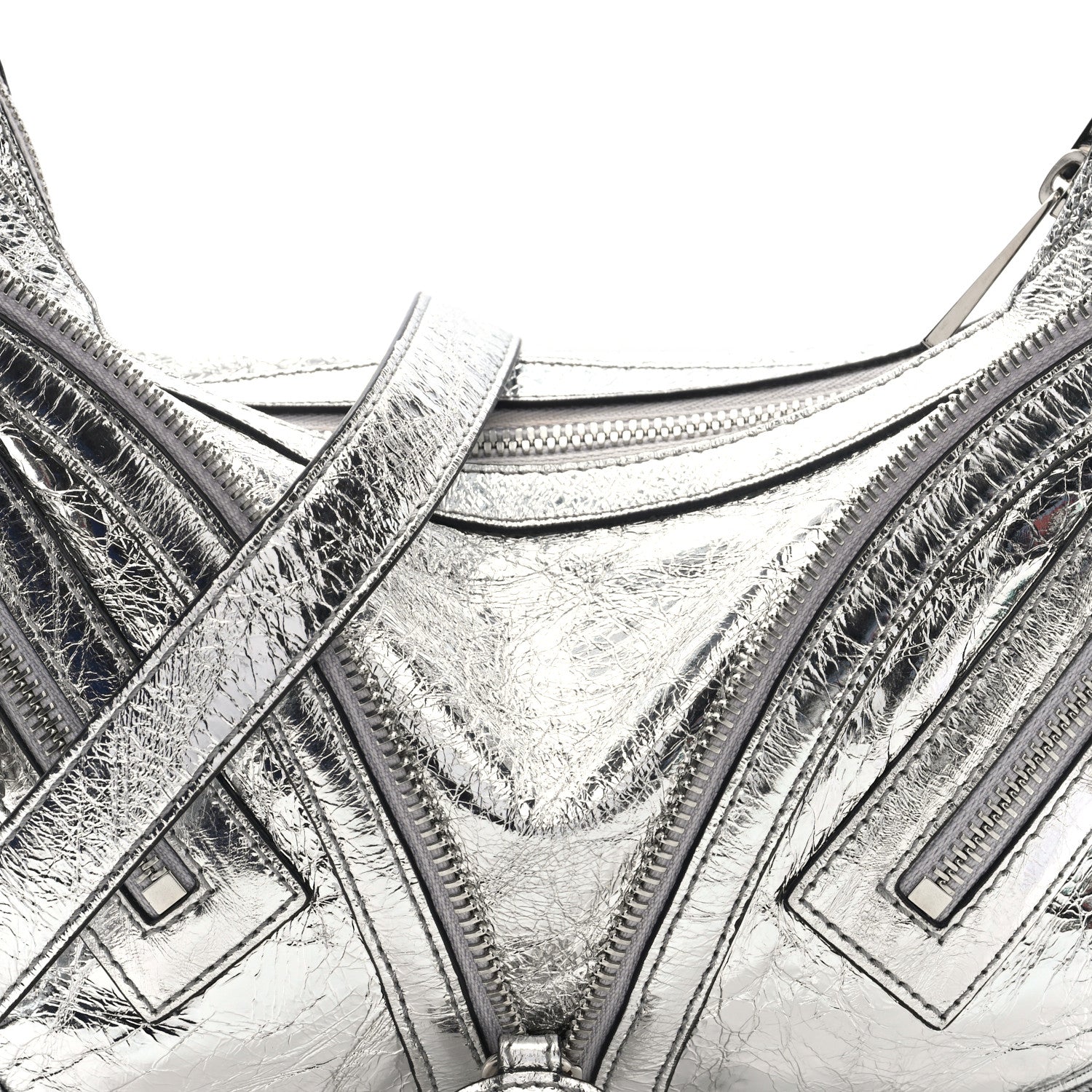 Versace Metallic Calfskin Small Repeat Zip Hobo Silver 7 of 9