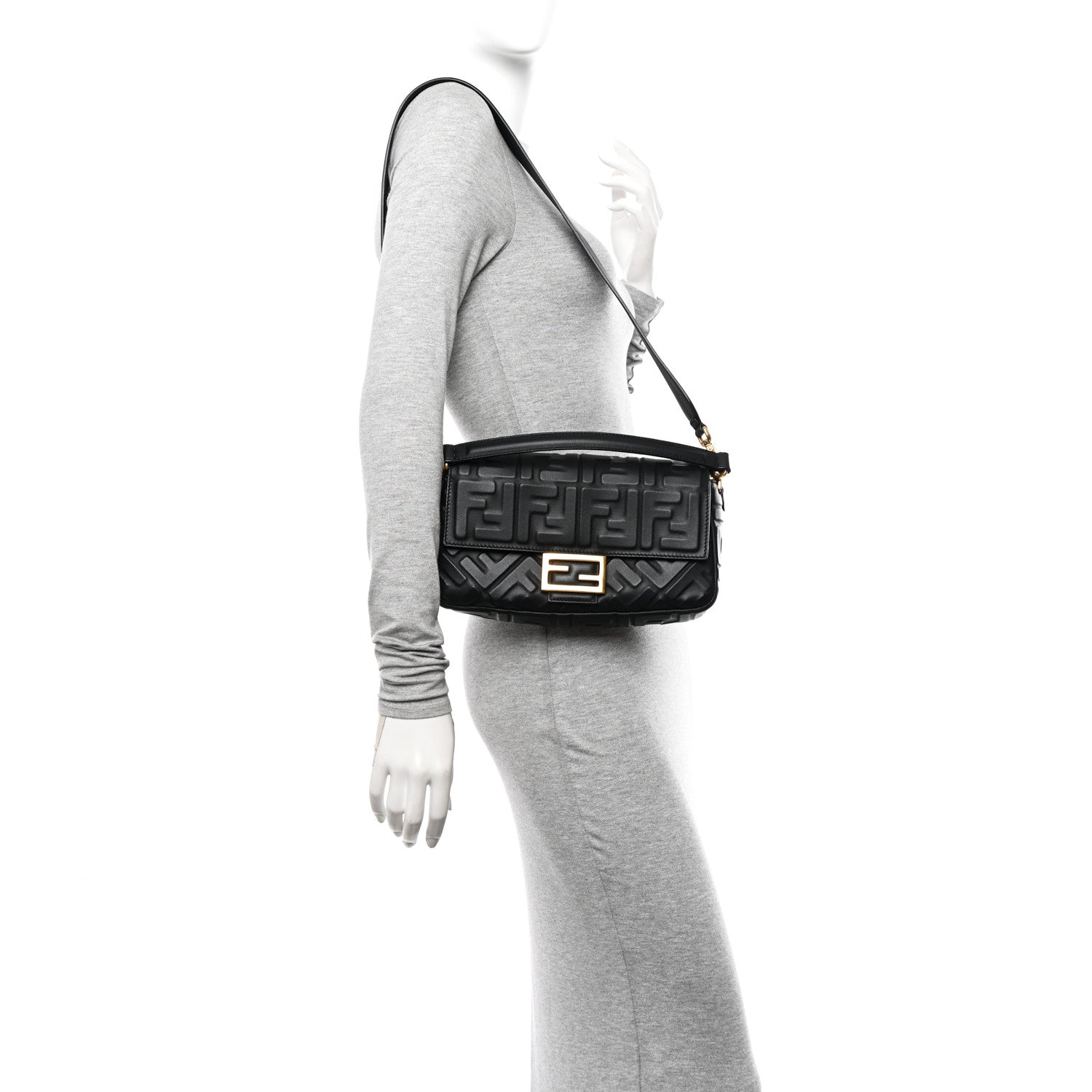 Fendi Nappa FF 1974 Embossed Baguette Black 2 of 10
