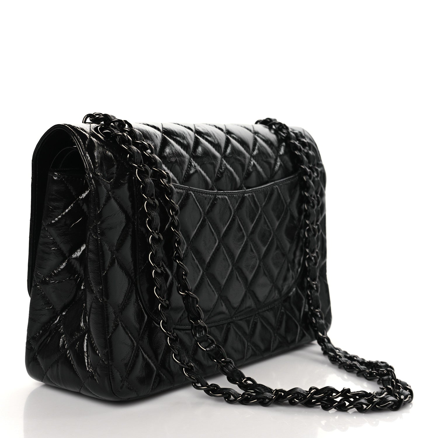 Chanel Shiny Distressed Calfskin Quilted Jumbo Double Flap So Black 2 of 8