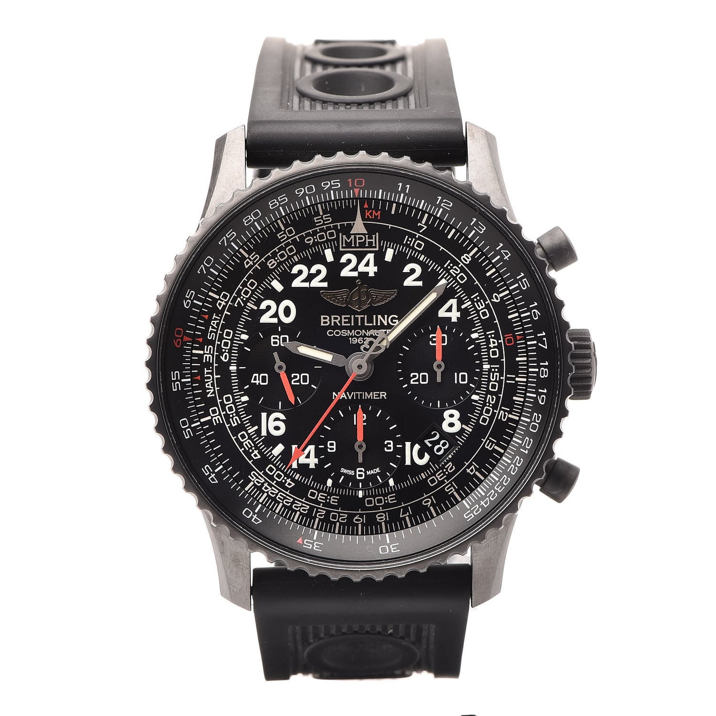 Black Steel Rubber 43mm Navitimer Cosmonaute Chronograph Automatic Watch Black MB0210B6