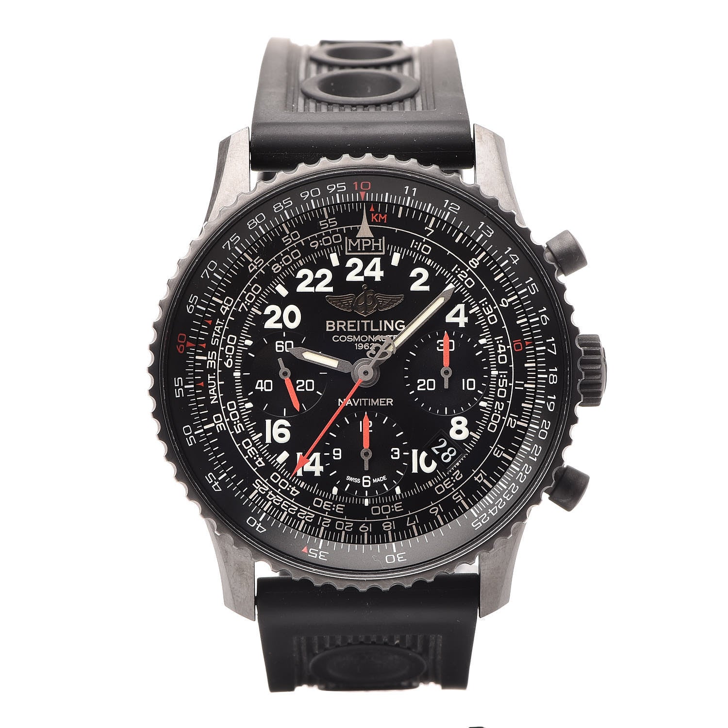 Breitling Black Steel Rubber 43mm Navitimer Cosmonaute Chronograph Automatic Watch Black MB0210B6 1 of 13