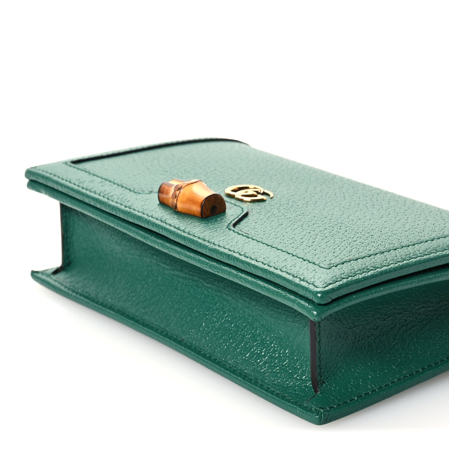 Textured Dollar Calfskin Mini Diana Chain Bag Emerald