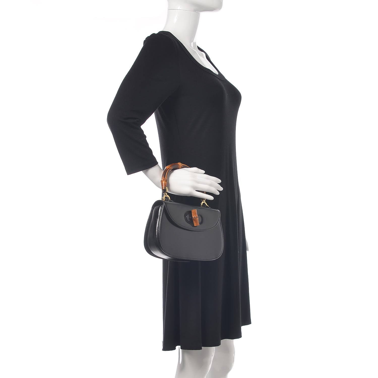 Gucci Calfskin Bamboo Top Handle Bag Black 2 of 17