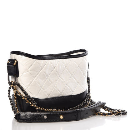 Chanel Aged Calfskin Quilted Small Gabrielle Hobo Black White 3 of 9