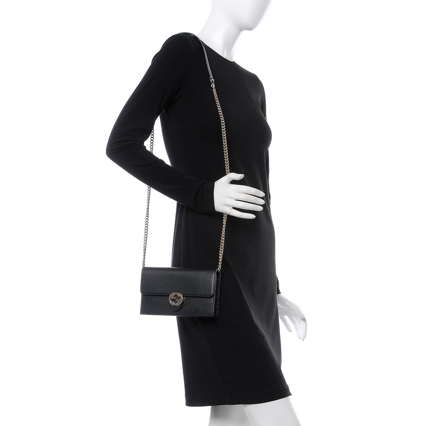 Dollar Calfskin Interlocking G Chain Wallet Black