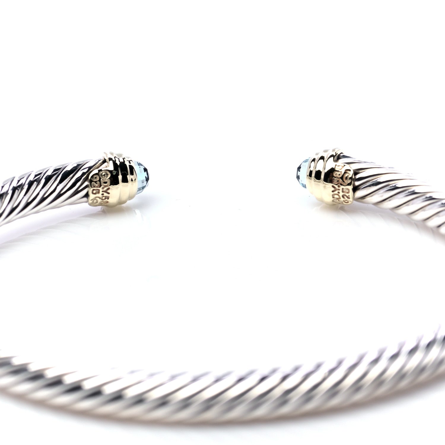 David Yurman Sterling Silver 18K Yellow Gold Blue Topaz 4mm Cable Kids Birthstone Bracelet 4 of 5