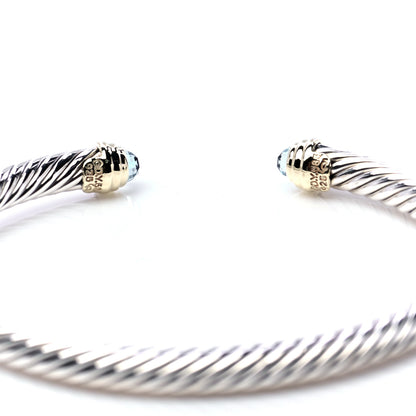 David Yurman Sterling Silver 18K Yellow Gold Blue Topaz 4mm Cable Kids Birthstone Bracelet 4 of 5